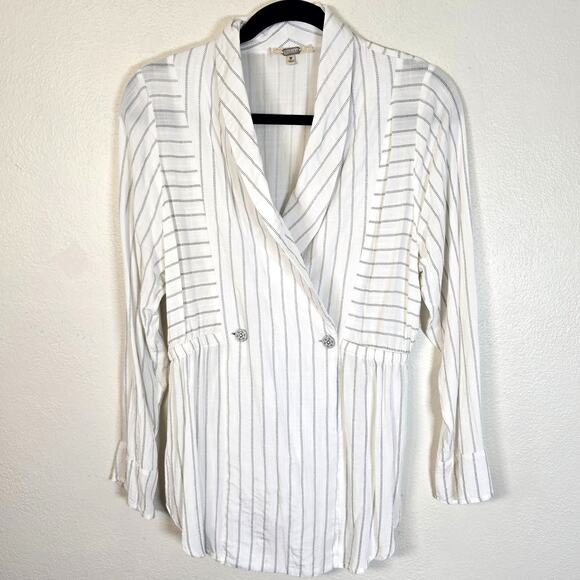 gimmicks by BKE Tops - Gimmicks BKE Blouse Women's M Gray White Stripe Empire Waist Coastal Boho Grunge